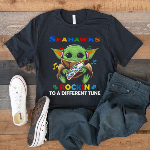 Baby Yoda Hug Seattle Seahawks Autism Rockin To A Different Tune t shirt