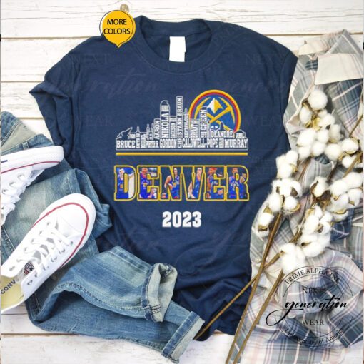 Denver Nuggets players names city skyline 2023 champions shirts