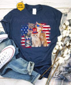 Cat Patriotic USA Cat Lovers Cat Moms 4th July T Shirt