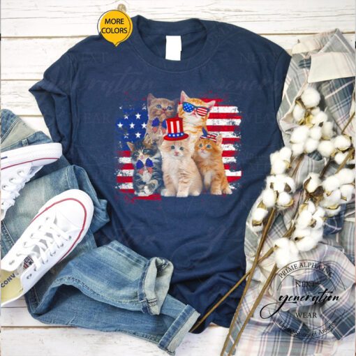 Cat Patriotic USA Cat Lovers Cat Moms 4th July T Shirt