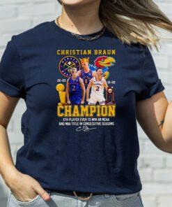 Christian Braun 2022-2023 Denver Nuggets Kansas and Jayhawks Champions signature t shirt