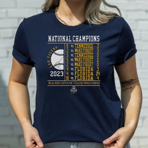 LSU Tigers 2023 NCAA Men’s Baseball College World Series Champions Schedule T Shirt