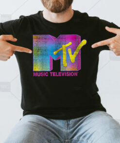 MTV Distressed Fluorescent Gradient Logo Crew Neck Classic Fit Shirt