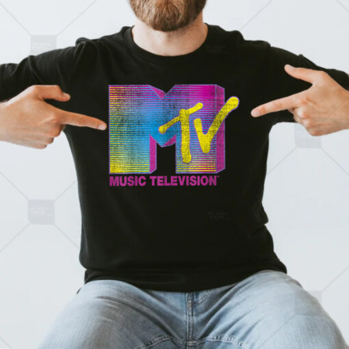 MTV Distressed Fluorescent Gradient Logo Crew Neck Classic Fit Shirt