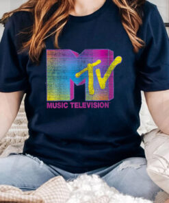 MTV Distressed Fluorescent Gradient Logo Crew Neck Classic Fit T Shirt s