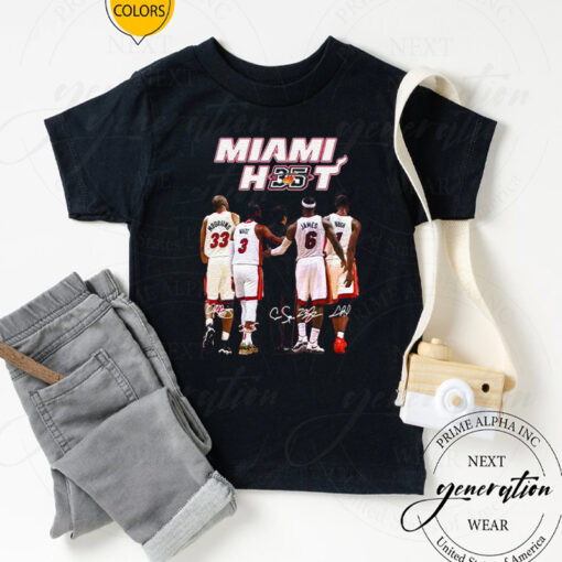 Miami Heat 35th Anniversary James Bosh Wade Signatures 2023 T-Shirt