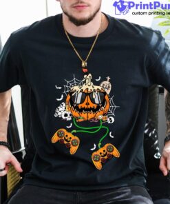 Halloween Gamer Pumpkin Jack O Lantern Video Gamer Kids Boys Shirt