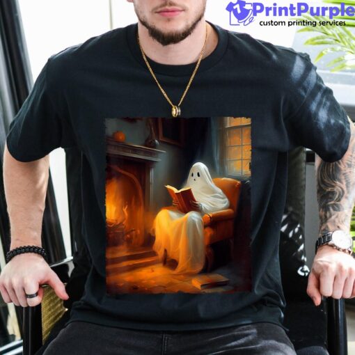Halloween Ghost Sitting On Sofa Reading Book Lover Gothic Shirt