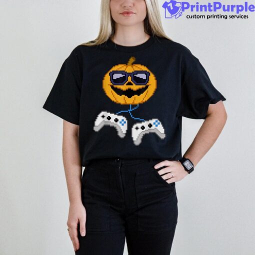 Halloween Jack O Lantern Pixelated Gaming Gamer Boys Shirt
