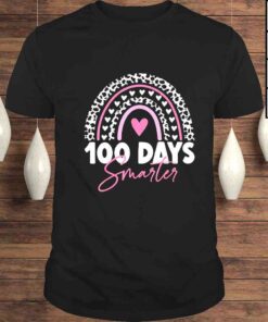 100 Days Smarter Teacher Leopard Rainbow 100th Day Of School Tee Shirt