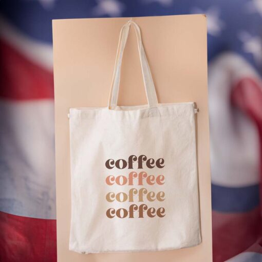 Coffee Tote Bag, Natural Canvas Tote, Coffee Lovers, Espresso, Gifts Under 20, Christmas, Birthday, Shopping Bags
