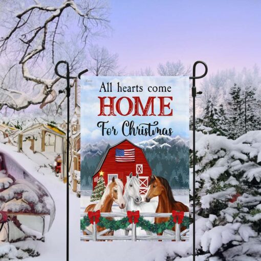 Horses Christmas Flag All Hearts Come Home For Christmas