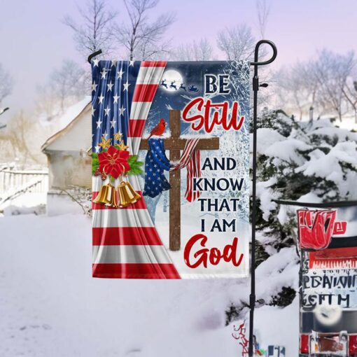 Jesus Christ Cross Christmas Flag Be Still & Know That I Am God Funny Flag