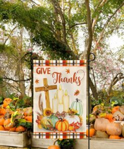 Thanksgiving Fall Flag Give Thanks Jesus Christ Cross Pumpkins Thanksgiving Flags