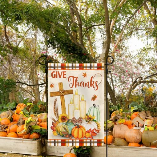 Thanksgiving Fall Flag Give Thanks Jesus Christ Cross Pumpkins Thanksgiving Flags