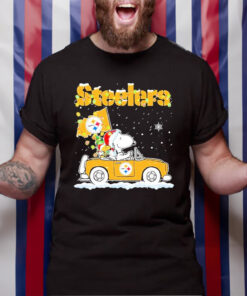 The Peanuts Santa Snoopy and Woodstock Pittsburgh Steelers On Car Christmas 2023 T-Shirt