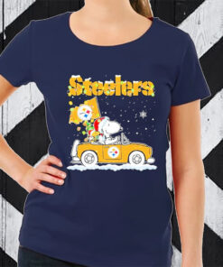 The Peanuts Santa Snoopy and Woodstock Pittsburgh Steelers On Car Christmas 2023 TShirt