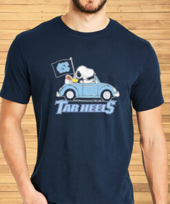 The Peanuts Snoopy And Woodstock On Car North Carolina Tar Heels Football Shirt