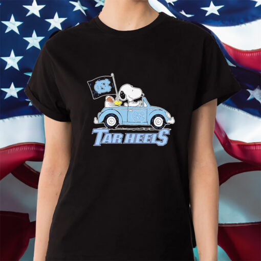 The Peanuts Snoopy And Woodstock On Car North Carolina Tar Heels Football Shirts