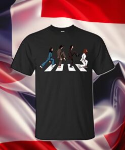 The beatles doing the ministry of silly walks on abbey road shirts