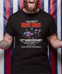 Tony Stark Iron Man 53rd Anniversary Robert Downey Jr Thank You For The Memories T-Shirt