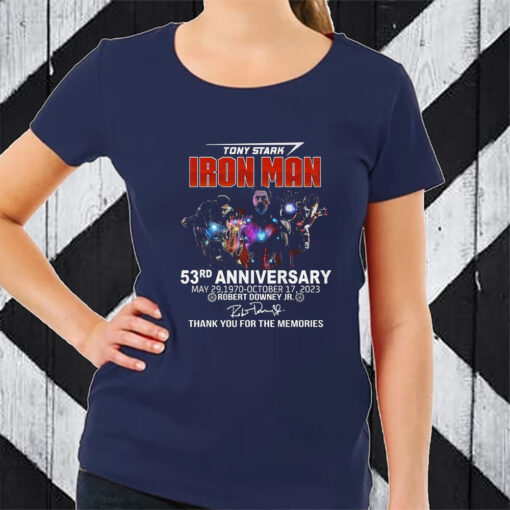 Tony Stark Iron Man 53rd Anniversary Robert Downey Jr Thank You For The Memories TShirt