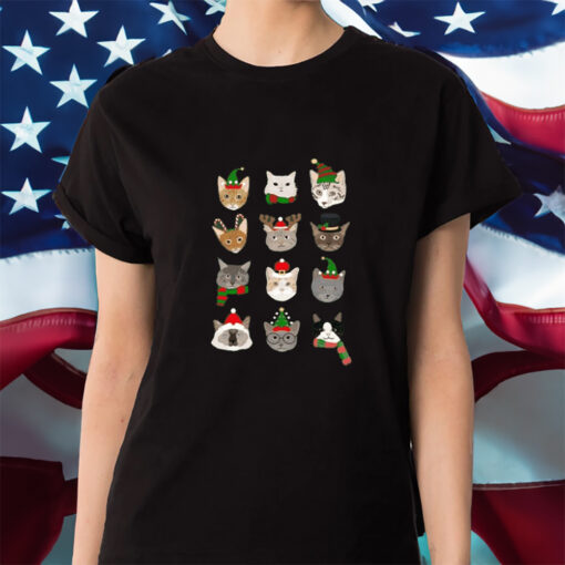 Women’S Festive Cats Printed Long Sleeve Shirt