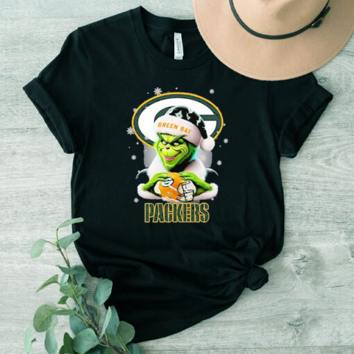 Grinch Hat Santa Green Bay Packers Helmet Logo Merry Christmas T-Shirts