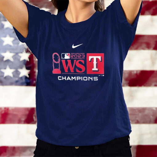 Texas Rangers Nike 2023 World Series Champions Trophy Lock Up T-Shirtt