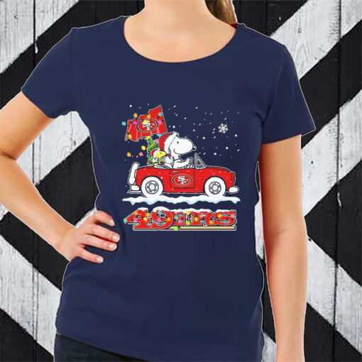 The Peanuts Snoopy And Woodstock Drive Car San Francisco 49ers Christmas T-Shirt