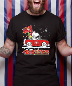 The Peanuts Snoopy And Woodstock Drive Car San Francisco 49ers Christmas TShirt