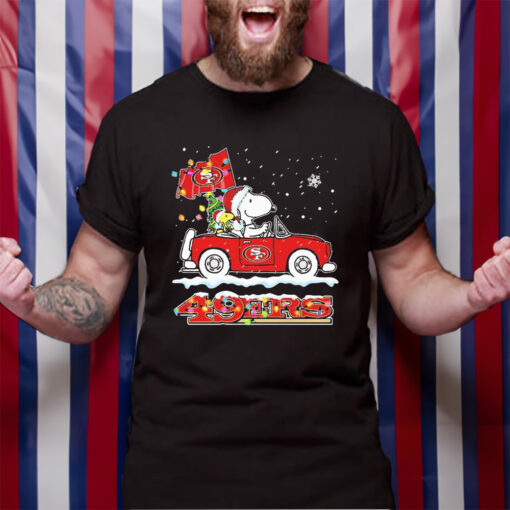 The Peanuts Snoopy And Woodstock Drive Car San Francisco 49ers Christmas TShirt