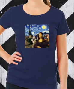 Vintage Mona Lisa Scream And Selfie Starry Night Funny Mona Lisa Van Gogh TShirt