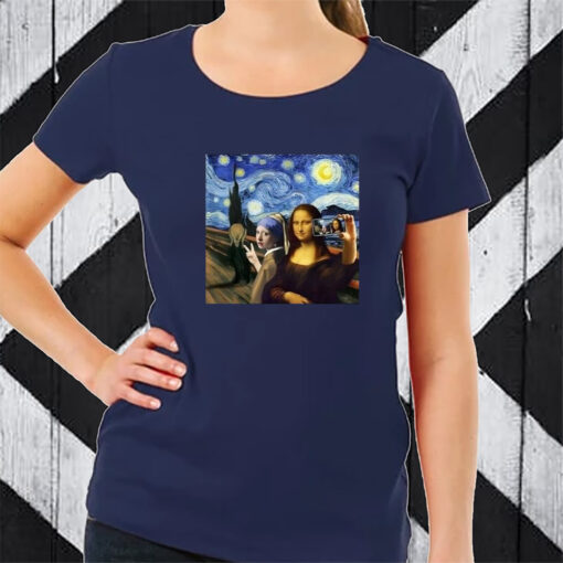 Vintage Mona Lisa Scream And Selfie Starry Night Funny Mona Lisa Van Gogh TShirt