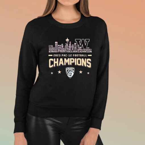 Washington Huskies Skyline Players Name 2023 PAC-12 Football Champions TShirt