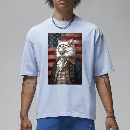 Cat Napoleon Wearing Glasses America Flag T-shirt1