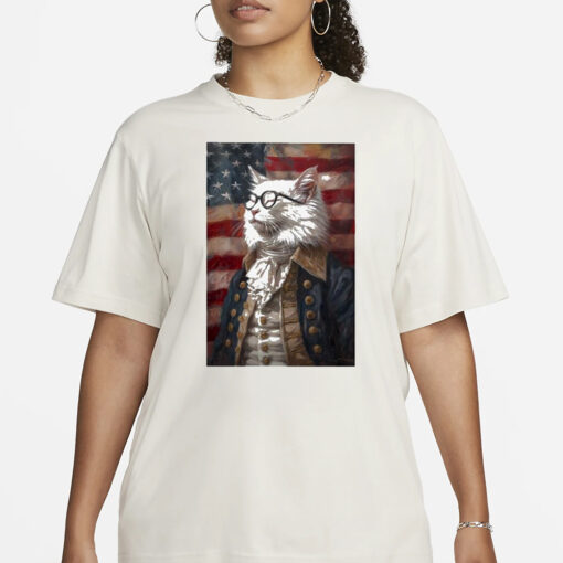 Cat Napoleon Wearing Glasses America Flag T-shirt3