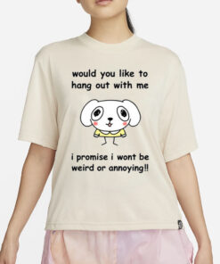 Stinkykatie Would You Like To Hang Out With Me I Promise I Wont Be Weird Or Annoying T-Shirt4