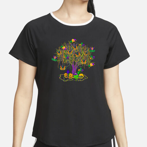 Watercolor Mardi Gras Bead Tree T-Shirt4