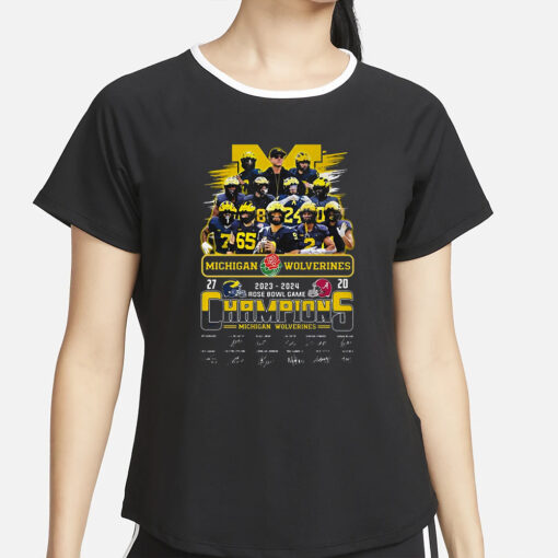 Wolverines 2024 Champions Rose Bowl Game 27-20 T-Shirt4