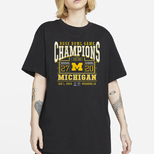 Wolverines College Football Playoff 2024 Rose Bowl Champions Score T-Shirt2