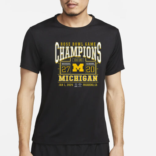 Wolverines College Football Playoff 2024 Rose Bowl Champions Score T-Shirt4