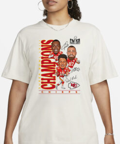 Chris Jones Travis Kelce Patrick Mahomes Kansas City Chiefs Super Bowl Lviii Champions Caricature T-Shirt1