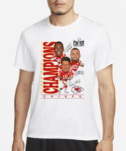 Chris Jones Travis Kelce Patrick Mahomes Kansas City Chiefs Super Bowl Lviii Champions Caricature T-Shirt3