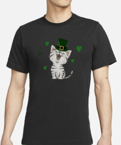 Women’S Cute Cat St. Patrick’s Day Print Casual T-Shirt