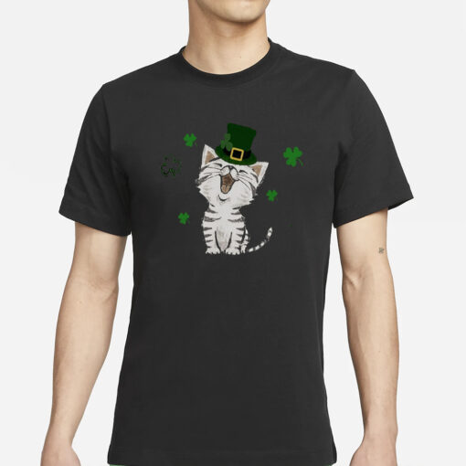 Women’S Cute Cat St. Patrick’s Day Print Casual T-Shirt