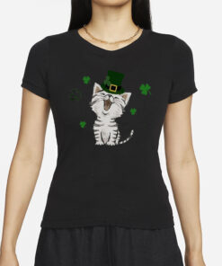 Women’S Cute Cat St. Patrick’s Day Print Casual T-Shirts