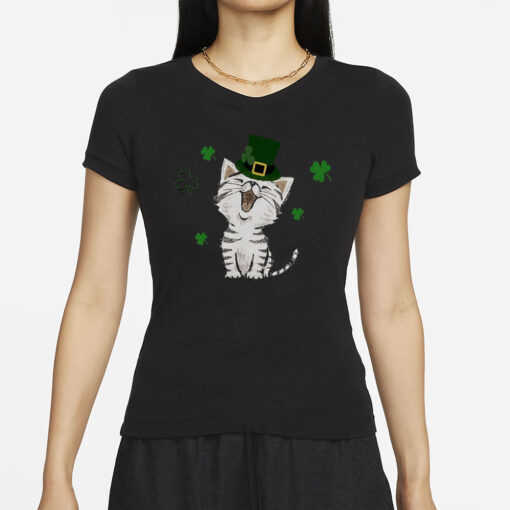 Women’S Cute Cat St. Patrick’s Day Print Casual T-Shirts