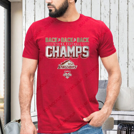 BIRMINGHAM STALLIONS BACK-TO-BACK-TO-BACK SPRING FOOTBALL CHAMPS T-SHIRT1