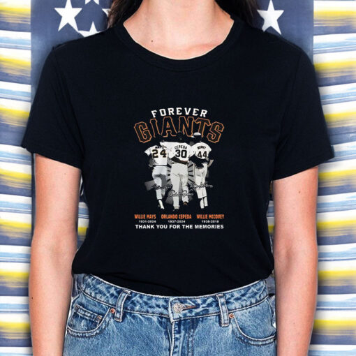 Forever Giants Willie Mays Orlando Cepeda And Willie Mccovey Thank You For The Memories T-Shirt5